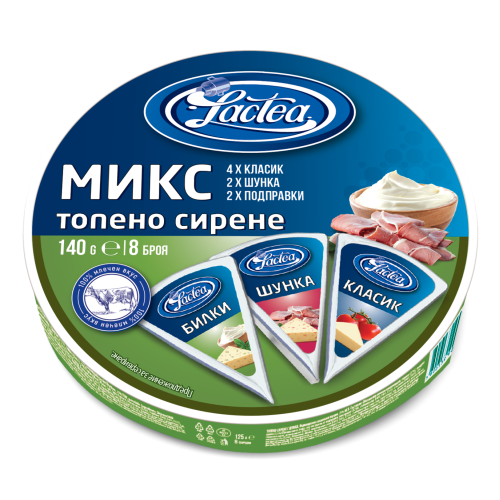 ЛАКТЕА ТОПЕНО СИРЕНЕ 0.140 МИКС /КЛАСИК, ШУНКА, БИЛКИ/