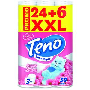 ТОАЛЕТНА ХАРТИЯ TENO 24+6 РОЗОВА /4377/