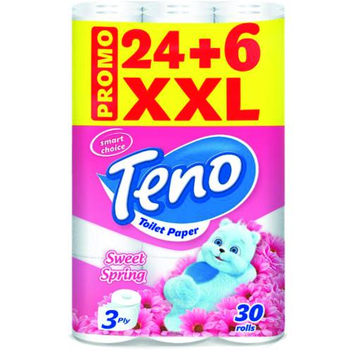ТОАЛЕТНА ХАРТИЯ TENO 24+6 РОЗОВА /4377/