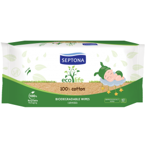 СЕПТОНА ВЛАЖНИ КЪРПИЧКИ ЗА БЕБЕТА SENSITIVE 60бр 100% ПАМУК + ЗАЩИТЕН КРЕМ