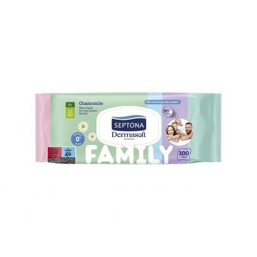 СЕПТОНА DERMASOFT МОКРИ ПОЧИСТВАЩИ КЪРПИ ЗА ЦЯЛОТО СЕМЕЙСТВО FAMILY 100бр С КАПАК