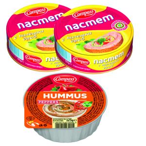 ПП КОМПАС ПАСТЕТ ПИЛ. ДРОБ 0.180 2бр+ХУМУС С ЧУШКИ 0.125