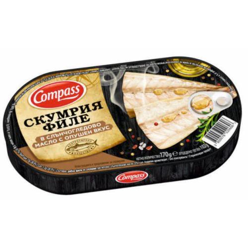 КОМПАС СКУМРИЯ ФИЛЕ В СЛЪНЧОГЛЕДОВО МАСЛО С ОПУШЕН ВКУС 0.170