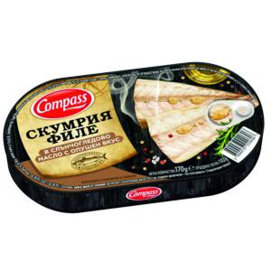КОМПАС СКУМРИЯ ФИЛЕ В СЛЪНЧОГЛЕДОВО МАСЛО С ОПУШЕН ВКУС 0.170