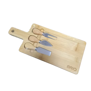 БРИО  - BAMBOO-СЕТ ДЪСКА С ДРЪЖКА-БАМБУК И 3 НОЖЧЕТА ЗА СИРЕНА-37Х16Х1.5СМ