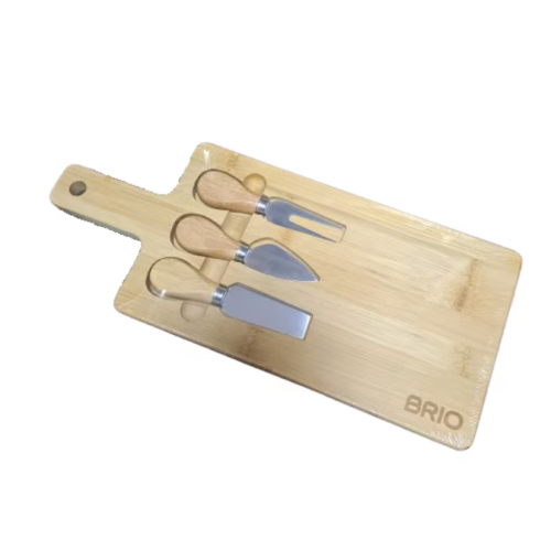 БРИО  - BAMBOO-СЕТ ДЪСКА С ДРЪЖКА-БАМБУК И 3 НОЖЧЕТА ЗА СИРЕНА-37Х16Х1.5СМ