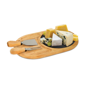 БРИО  - BAMBOO-СЕТ ОВАЛНА ДЪСКА ОТ БАМБУК С КАМЪК И 2 НОЖЧЕТА ЗА СИРЕНА-28.5Х17.8Х1.5СМ