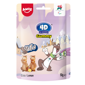 ЖЕЛИРАНИ Б-НИ AMOS 4D GUMMY MILO КОЛА И ЛИМОН 50ГР