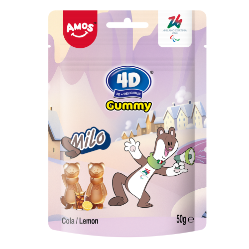 ЖЕЛИРАНИ Б-НИ AMOS 4D GUMMY MILO КОЛА И ЛИМОН 50ГР