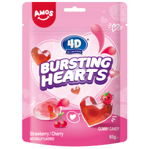 ЖЕЛИРАНИ Б-НИ AMOS 4D GUMMY HEARTS ЯГОДА И ЧЕРЕША 65ГР