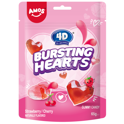 ЖЕЛИРАНИ Б-НИ AMOS 4D GUMMY HEARTS ЯГОДА И ЧЕРЕША 65ГР