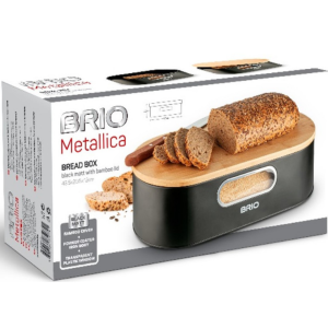 БРИО METALLICA-КУТИЯ ЗА ХЛЯБ-МЕТАЛНА-ЧЕРЕН МАТ С БАМБУКОВ КАПАК-43.5Х20.5Х12СМ-FTC2373