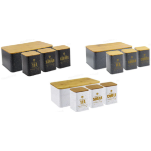 КУТИЯ ЗА ХЛЯБ +КУТИИ /ЧАЙ,КАФЕ,ЗАХАР/ АСОРТИ НЕРЪЖДАЕМА СТОМАНА HR 404-1 XJ-03616B-4PC