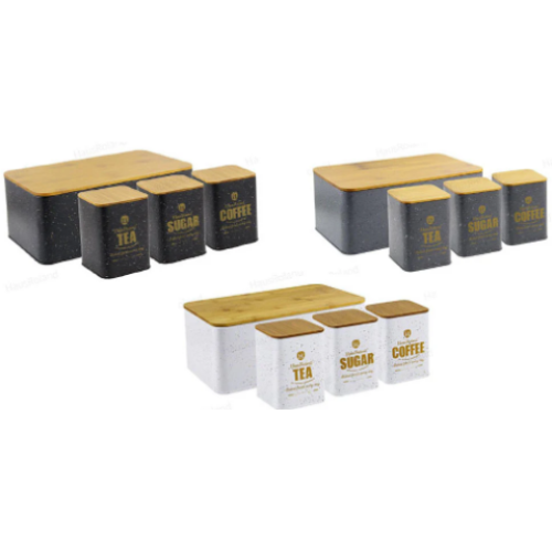 КУТИЯ ЗА ХЛЯБ +КУТИИ /ЧАЙ,КАФЕ,ЗАХАР/ АСОРТИ НЕРЪЖДАЕМА СТОМАНА HR 404-1 XJ-03616B-4PC