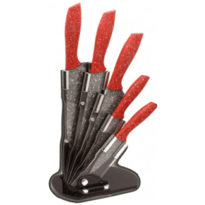 НОЖ 5БР.+ПОСТАВКА МРАМ.ЧЕРВЕНО ZP 1633 ES5AS