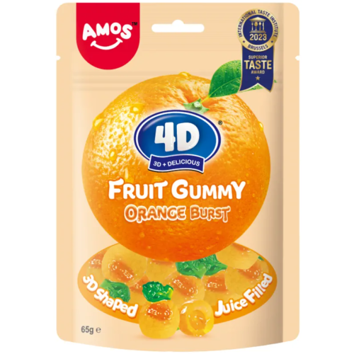 ЖЕЛИРАНИ Б-НИ AMOS 4D FRUIT GUMMY ПОРТОКАЛ 65ГР
