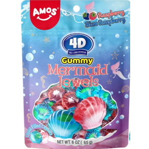 ЖЕЛИРАНИ Б-НИ AMOS 4D FRUIT GUMMY MERMAID JEWELS МАЛИНА И СИНЯ МАЛИНА 65ГР