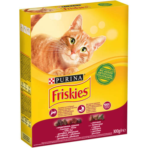 ФРИСКИС КОТКА 300G ADULT ТЕЛЕШКО МЕСО/ПИЛЕШКО/ЗЕЛЕНЧУЦИ/8308
